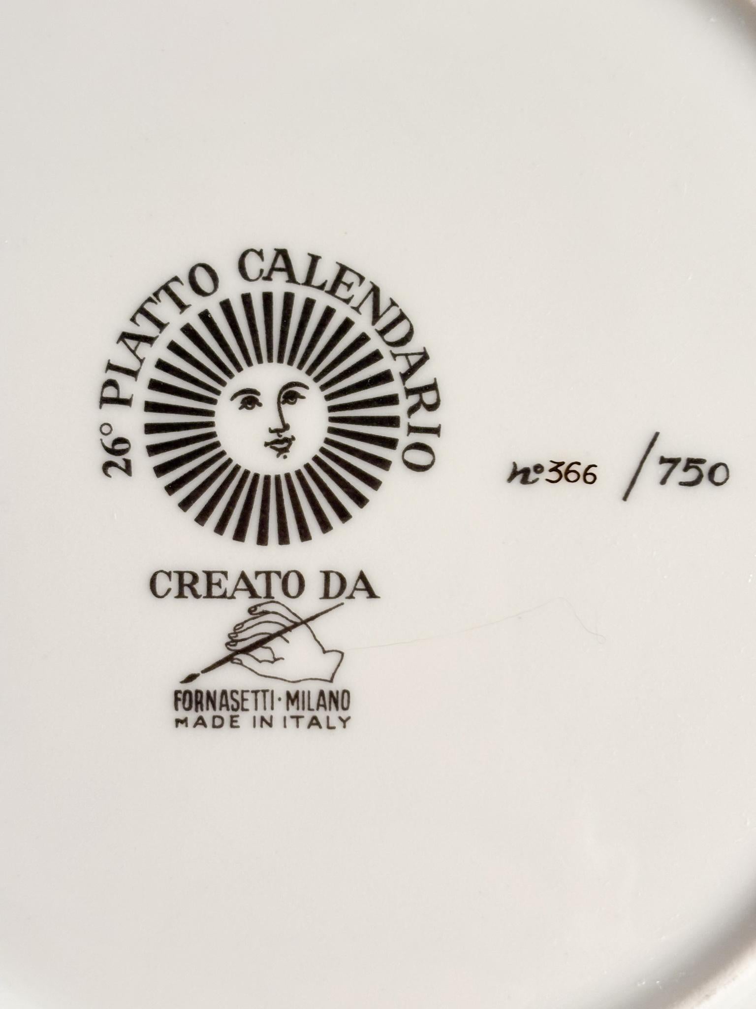 Piatto Calendario in Ceramica di Fornasetti Anni 1993 en venta 3