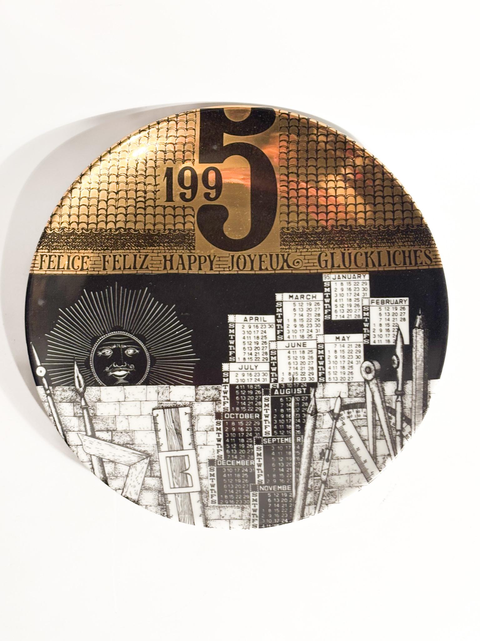 Italian Piatto Calendario in Ceramica di Fornasetti Anni 1995 For Sale