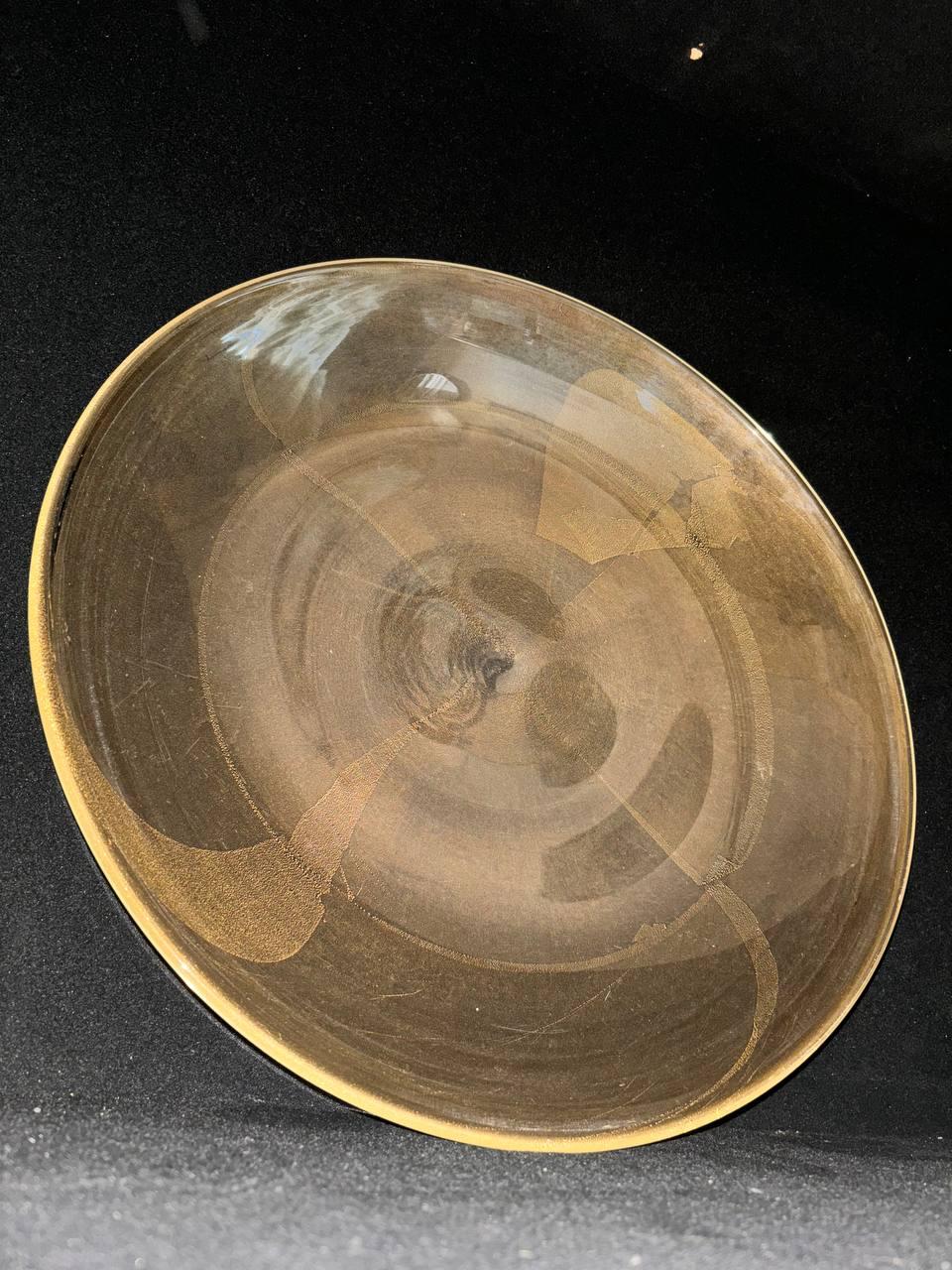 Italian Barovier&Toso clear and gold murano glass centerpiece plate 20th century For Sale
