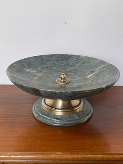 Green Marble Center Plate with Bronze Base, Italy, 1990s