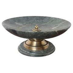 Green Marble Center Plate with Bronze Base, Italy, 1990s