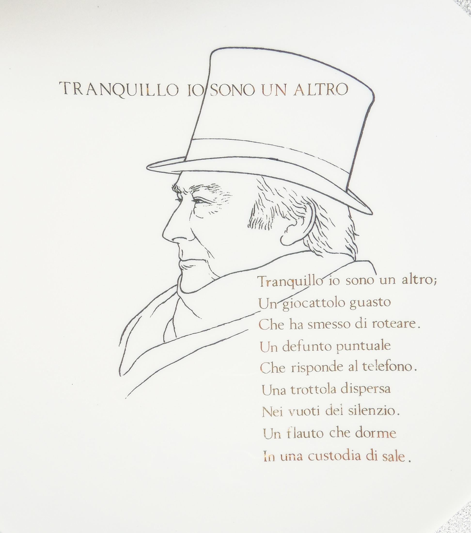 Italian Piatto da collezione, design FORNASETTI con poesia di Raffaele CARRIERI For Sale