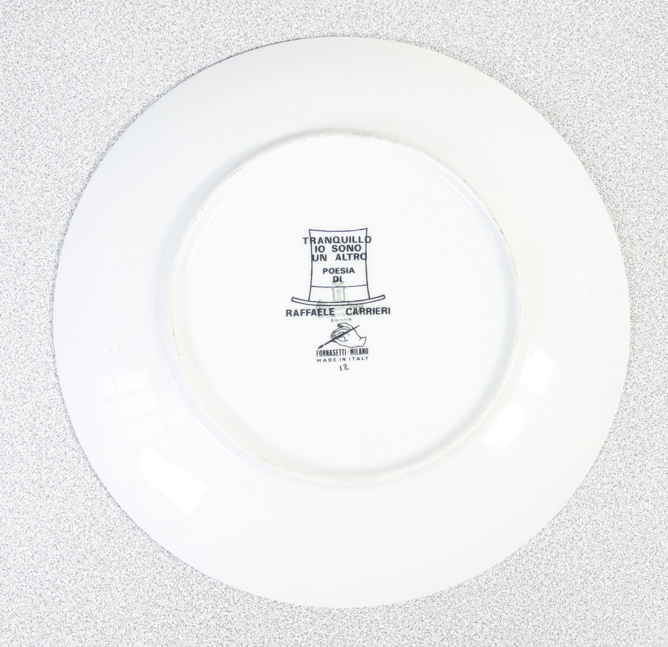 Mid-20th Century Piatto da collezione, design FORNASETTI con poesia di Raffaele CARRIERI For Sale
