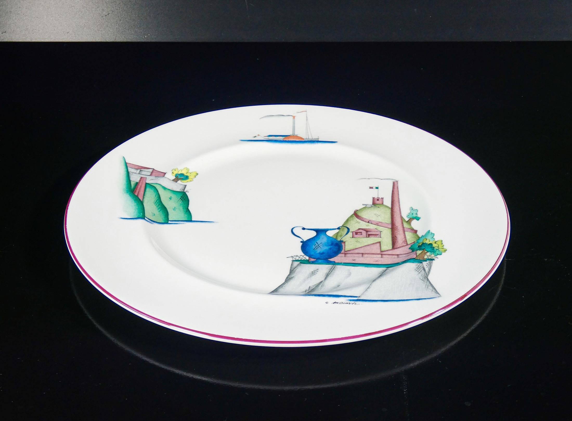 Italian Assiette décorative en porcelaine, design de Guido ANDLOVITZ. Richard Ginori. 1990 en vente