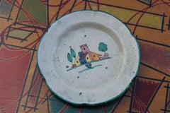 Plato redondo de cerámica Avallone Vietri sul Mare Mediados de siglo con casitas