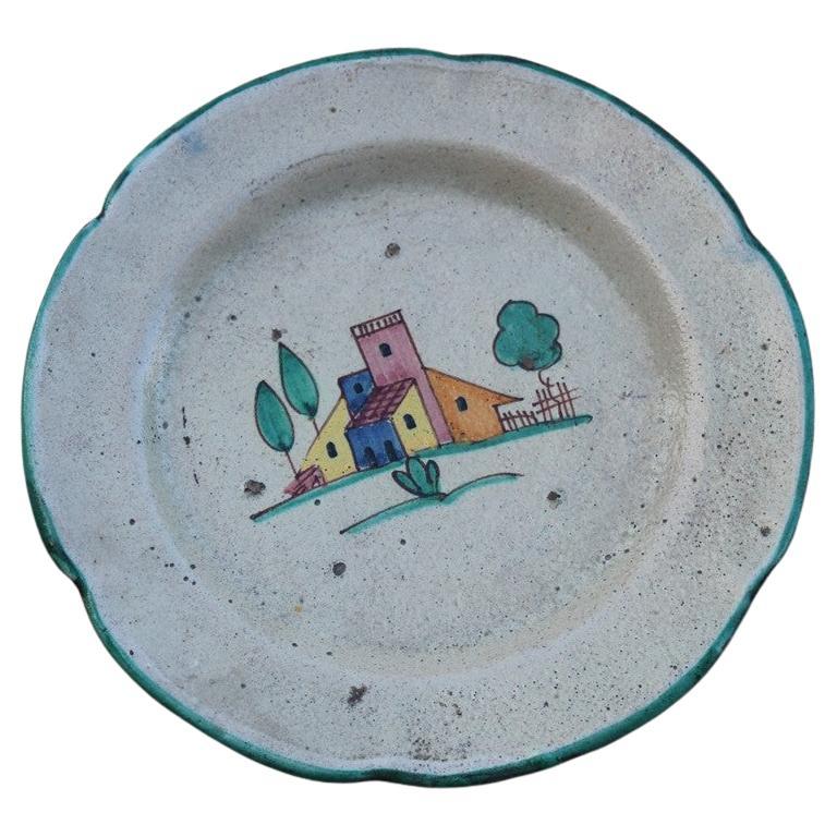 Piatto in Ceramcia Rotondo Avallone Vietri sul Mare Mid-century con Casette
