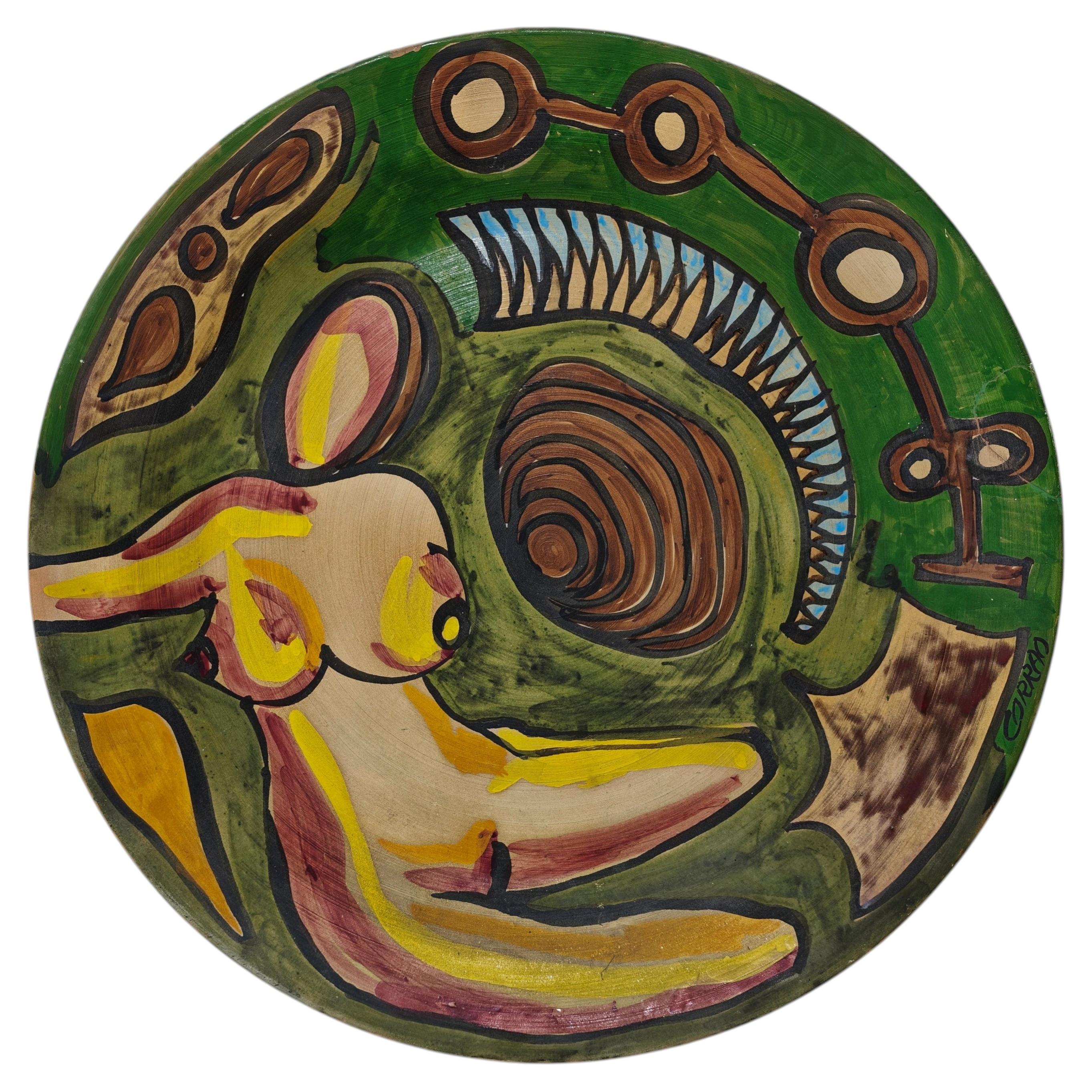 Piatto in Ceramica decorato di Giovanni Corrao Italia 70/80s Mid-Century Modern