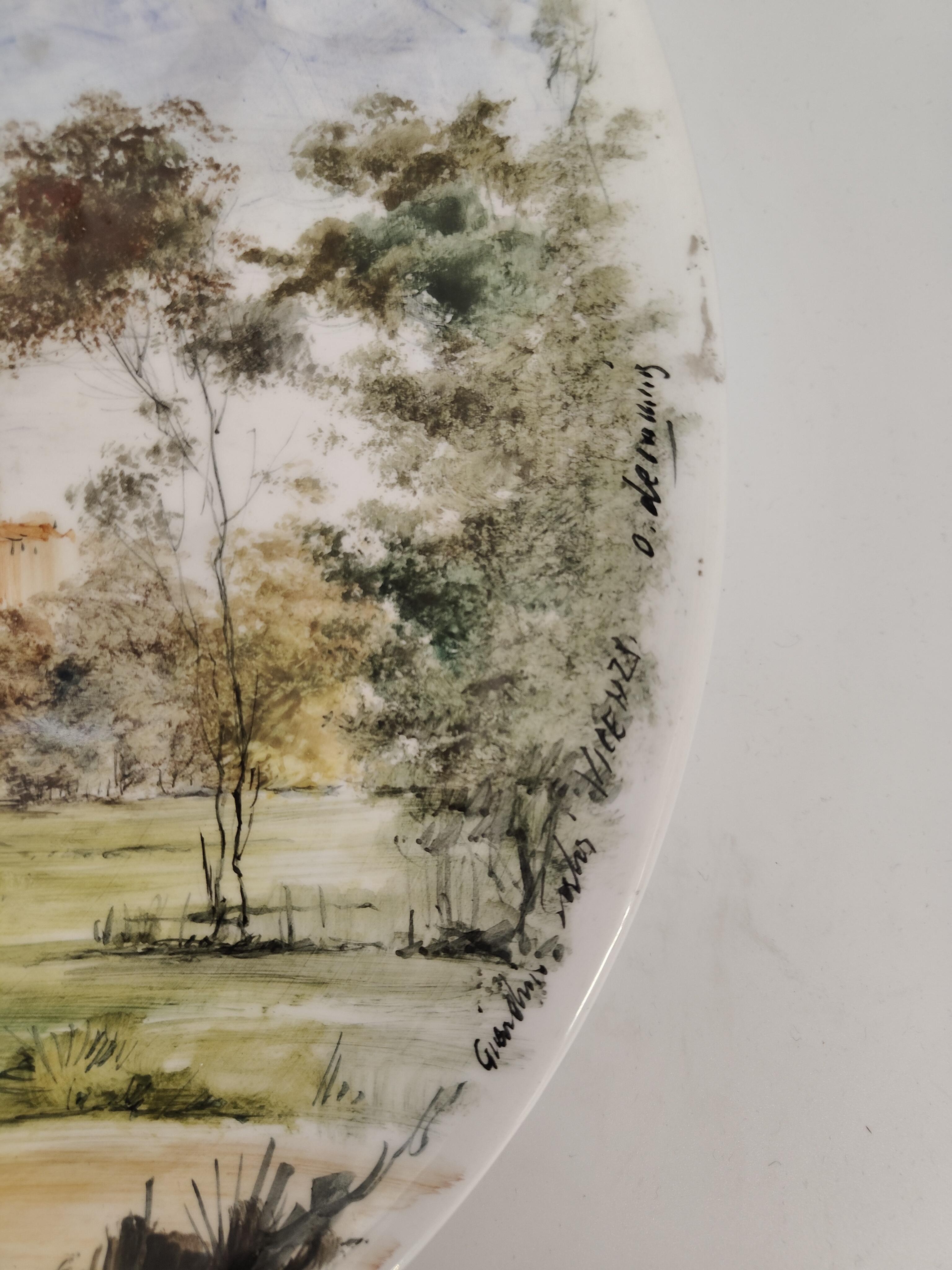 Plato de cerámica con jardín pintado a mano por Otello de Maria, Italia, 1960 Otro en venta