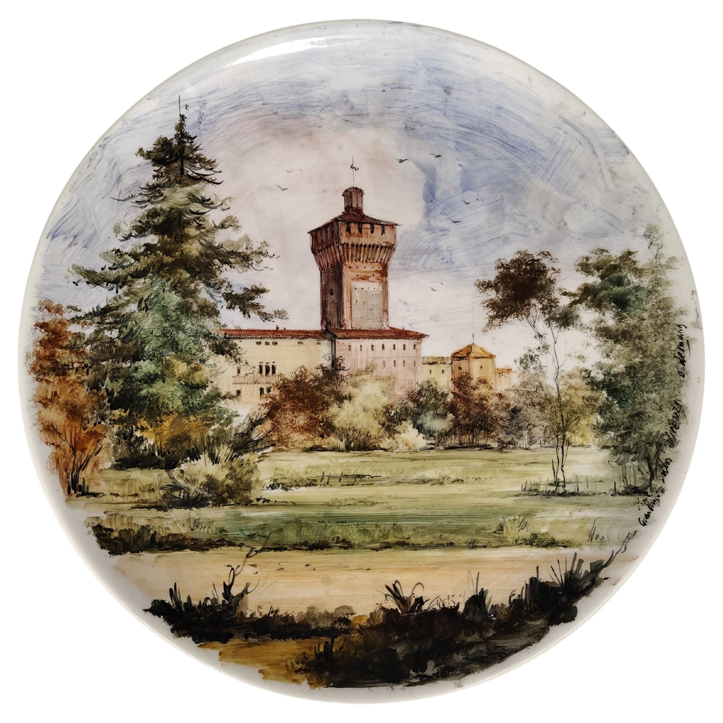 Plato de cerámica con jardín pintado a mano por Otello de Maria, Italia, 1960 en venta