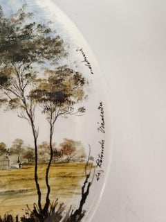 Plato de cerámica pintado a mano con la Rotonda de Otello de Maria, Italia 1960