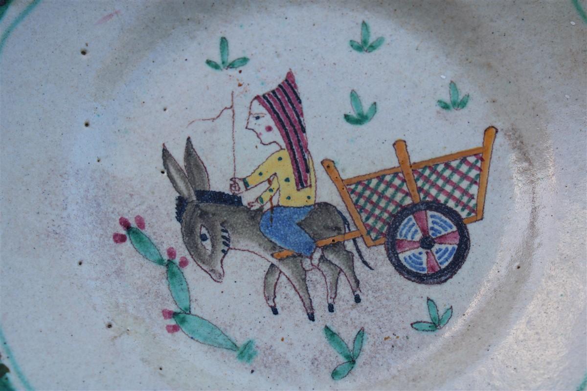 Italiano Piatto In Ceramica Vietrese 1950 con carro asino donna scuola Gambone per Pinto