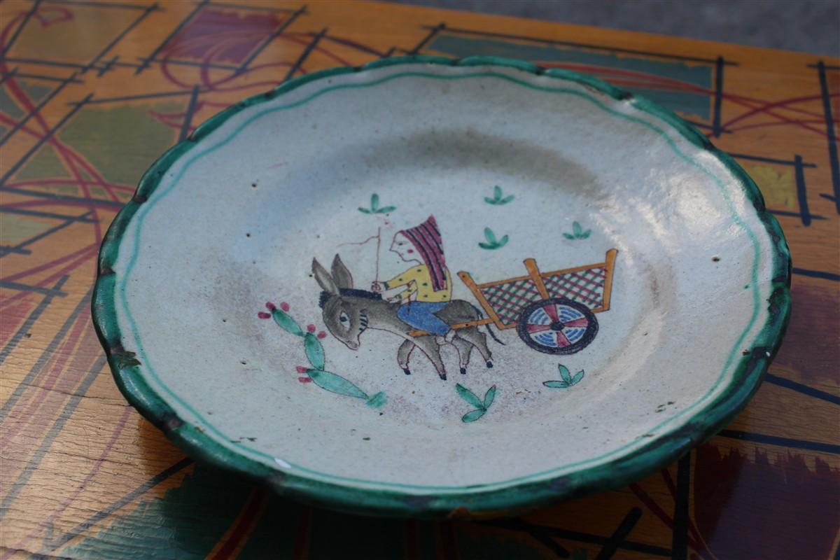 Piatto In Ceramica Vietrese 1950 con carro asino donna scuola Gambone per Pinto In condizioni buone a Palermo, Sicily