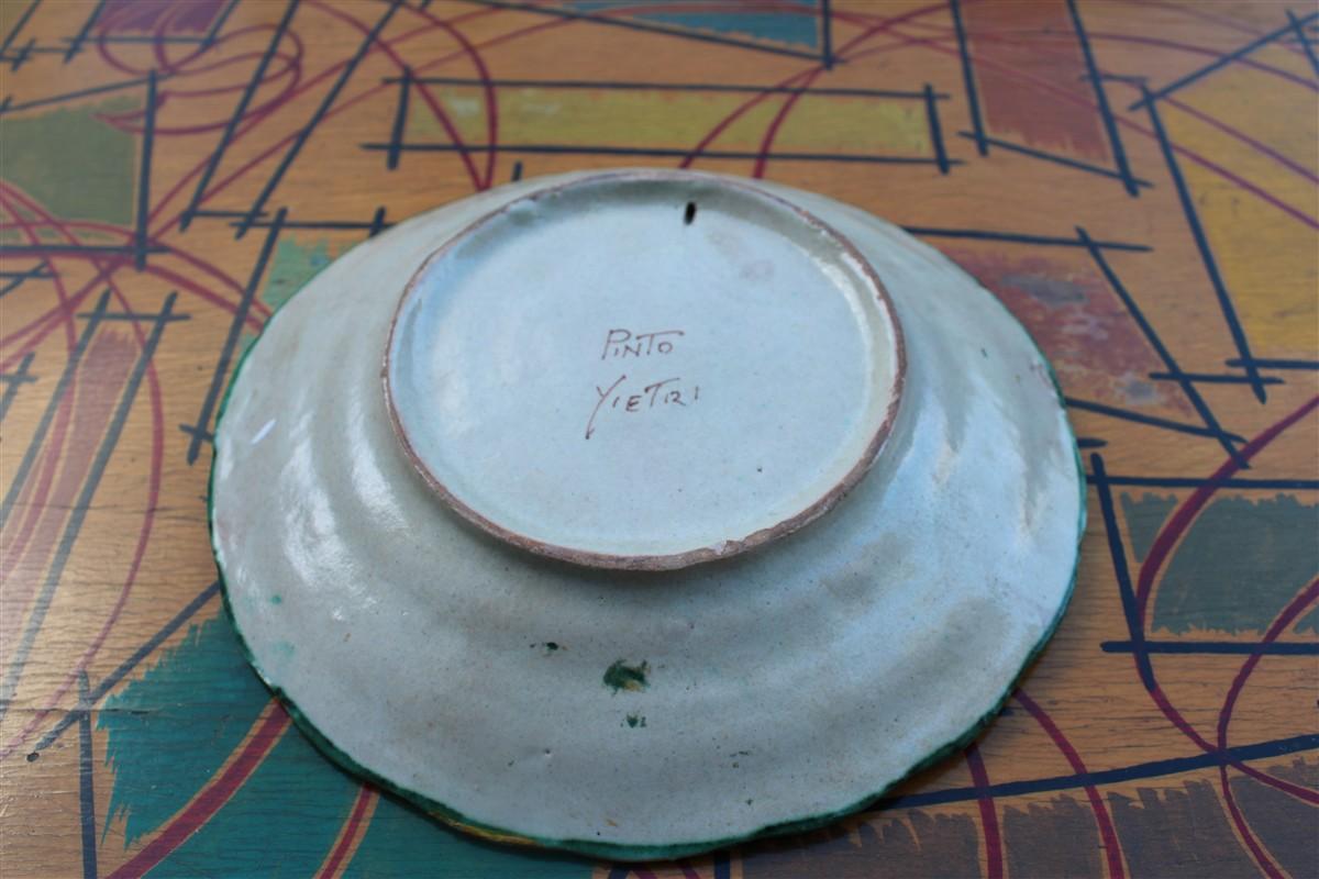 Metà XX secolo Piatto In Ceramica Vietrese 1950 con carro asino donna scuola Gambone per Pinto