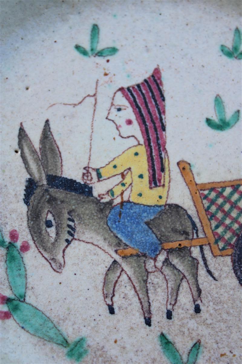Piatto In Ceramica Vietrese 1950 con carro asino donna scuola Gambone per Pinto 2