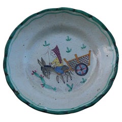 Plat en céramique vietnamienne des années 1950 avec charrette d'âne femme école Gambone pour Pinto
