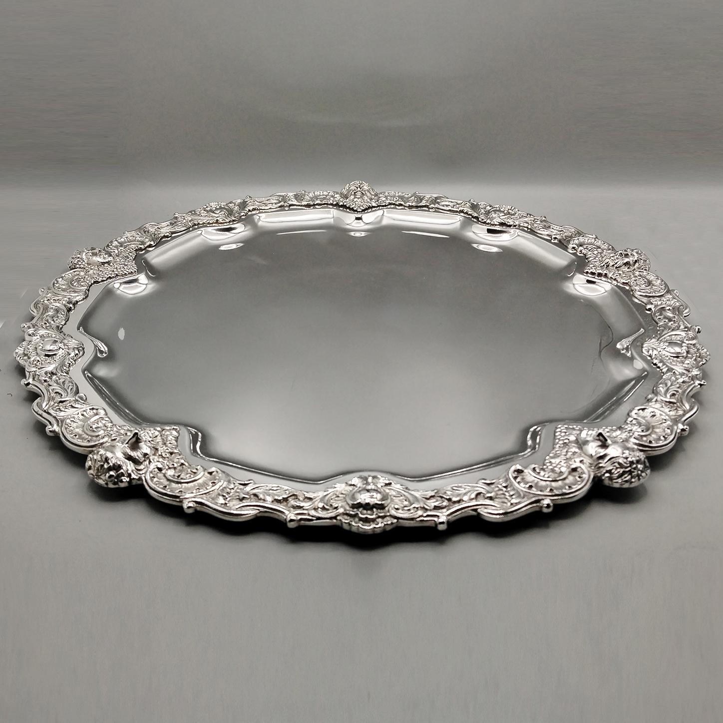 20th century Italian plate made of 800 silver in baroque style For Sale 5