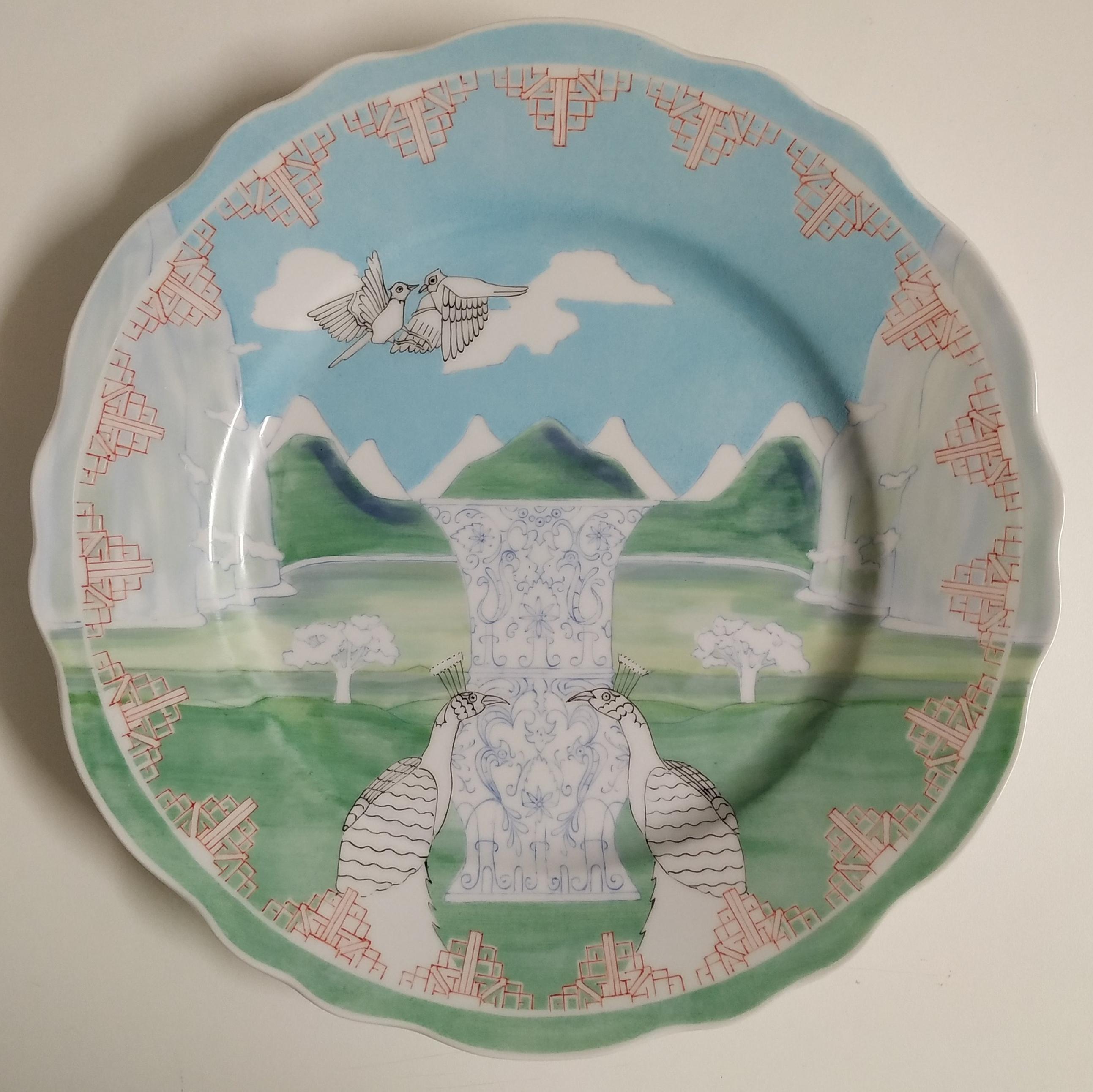 Hand-painted French porcelain plate  In New Condition For Sale In New York, US
