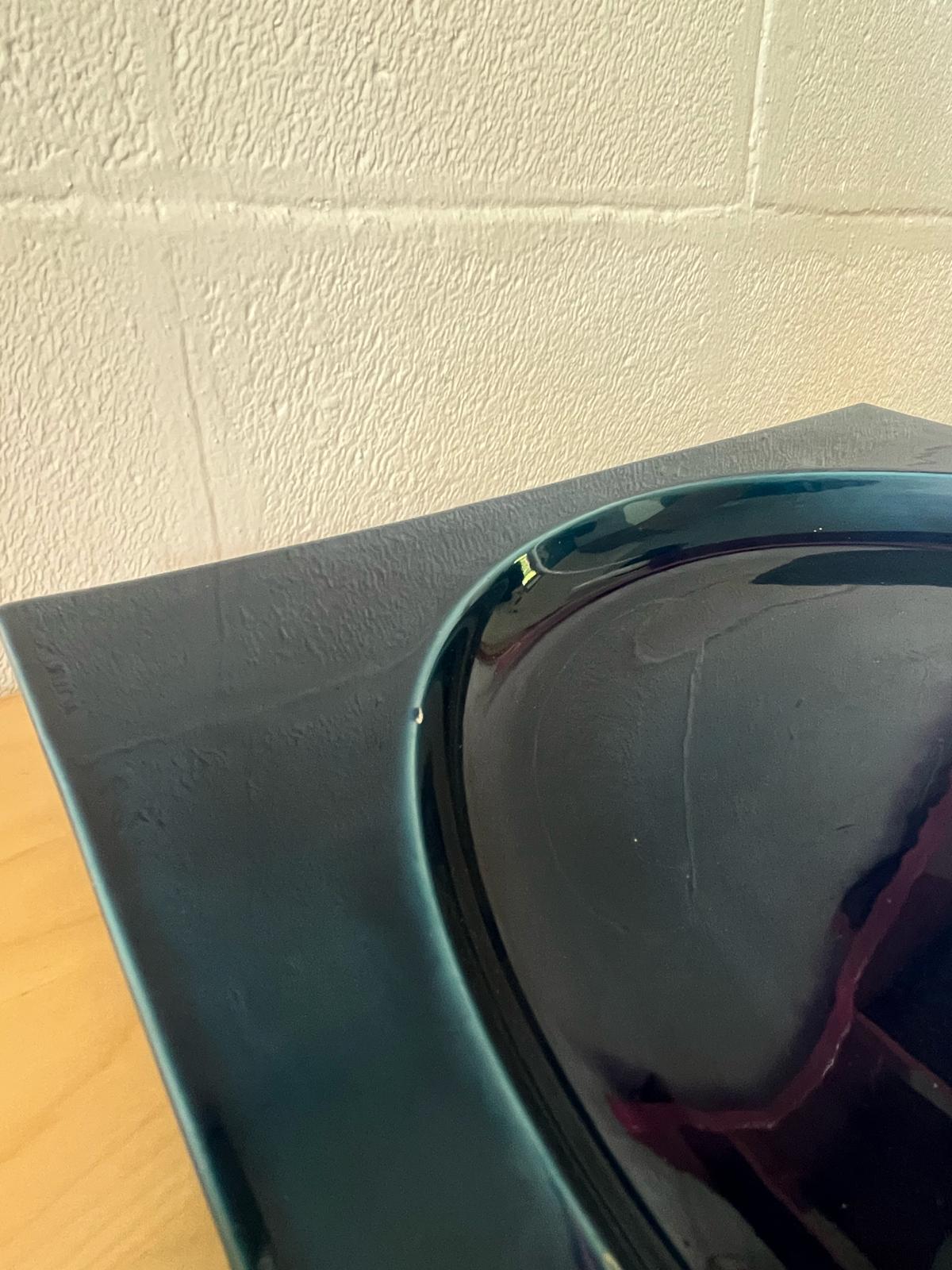 Céramique Piatto quadrato in ceramica smaltata blu, Italia, 1970s en vente