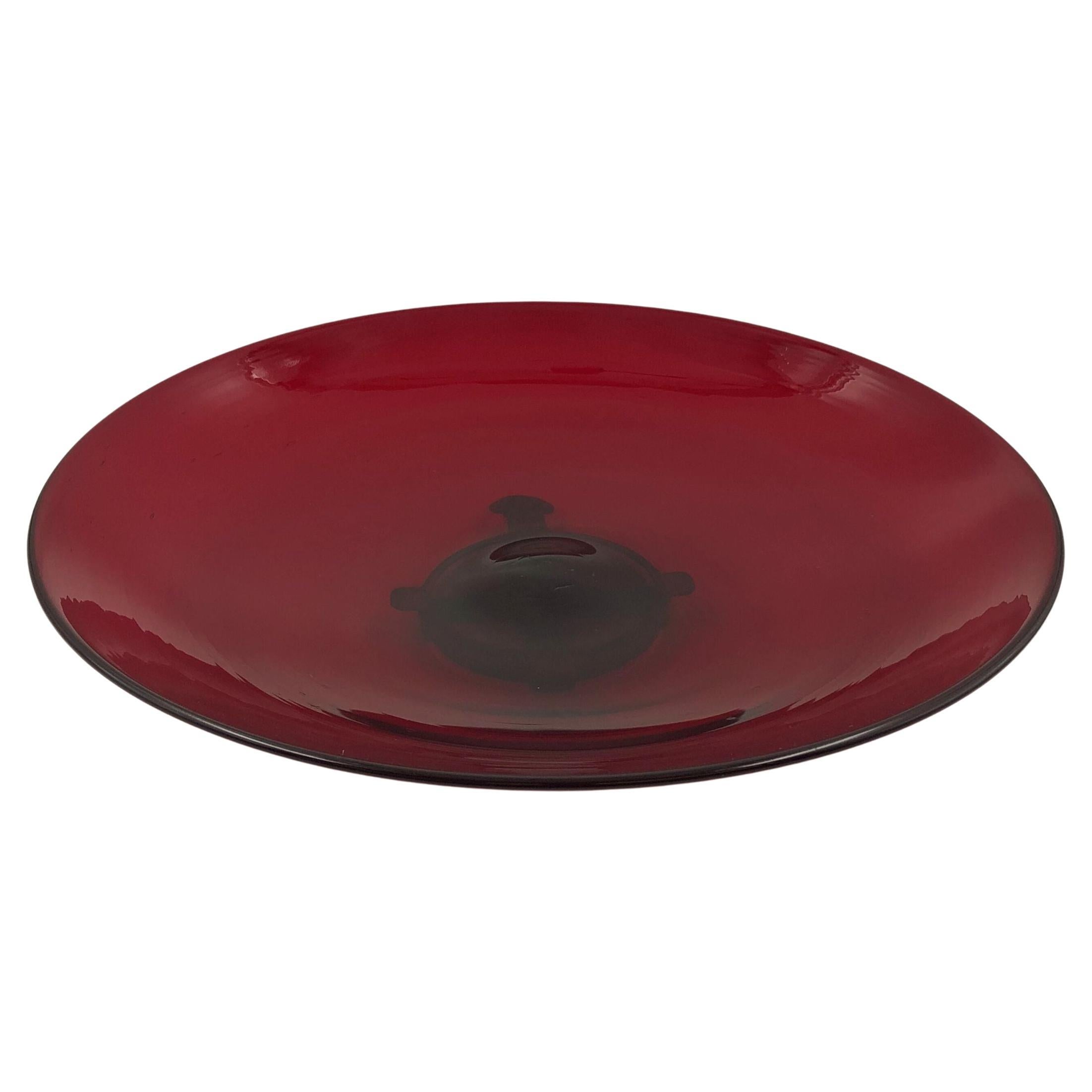 Red Murano glass dish, early 20th century, Venice For Sale