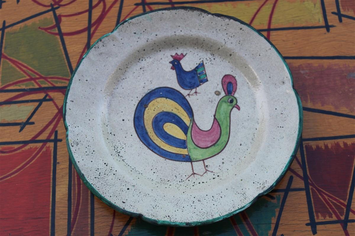 Mid-Century moderno Piatto rotondo di Avallone Vietri con decoro centrale 1950s con Uccello in vendita