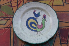 Plato redondo de Avallone Vietri con decoración central de los años 50 con pájaro