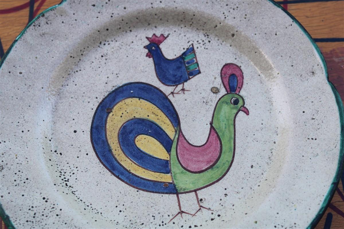 Italian Piatto rotondo di Avallone Vietri con decoro centrale 1950s con Uccello in vendita