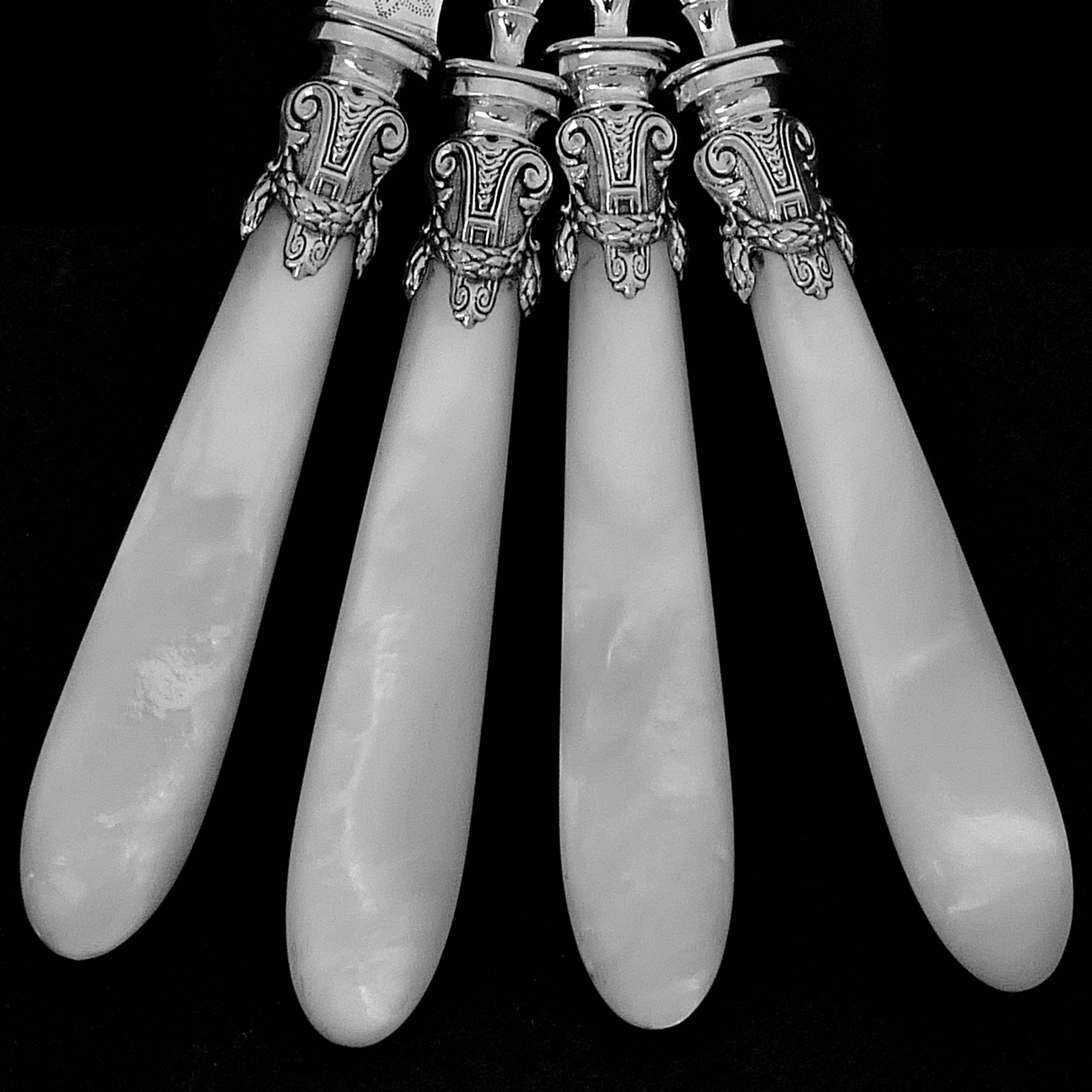 Mother-of-Pearl Piault French Sterling Silver Mother of Pearl Dessert Hors D'Oeuvre Set, Empire For Sale