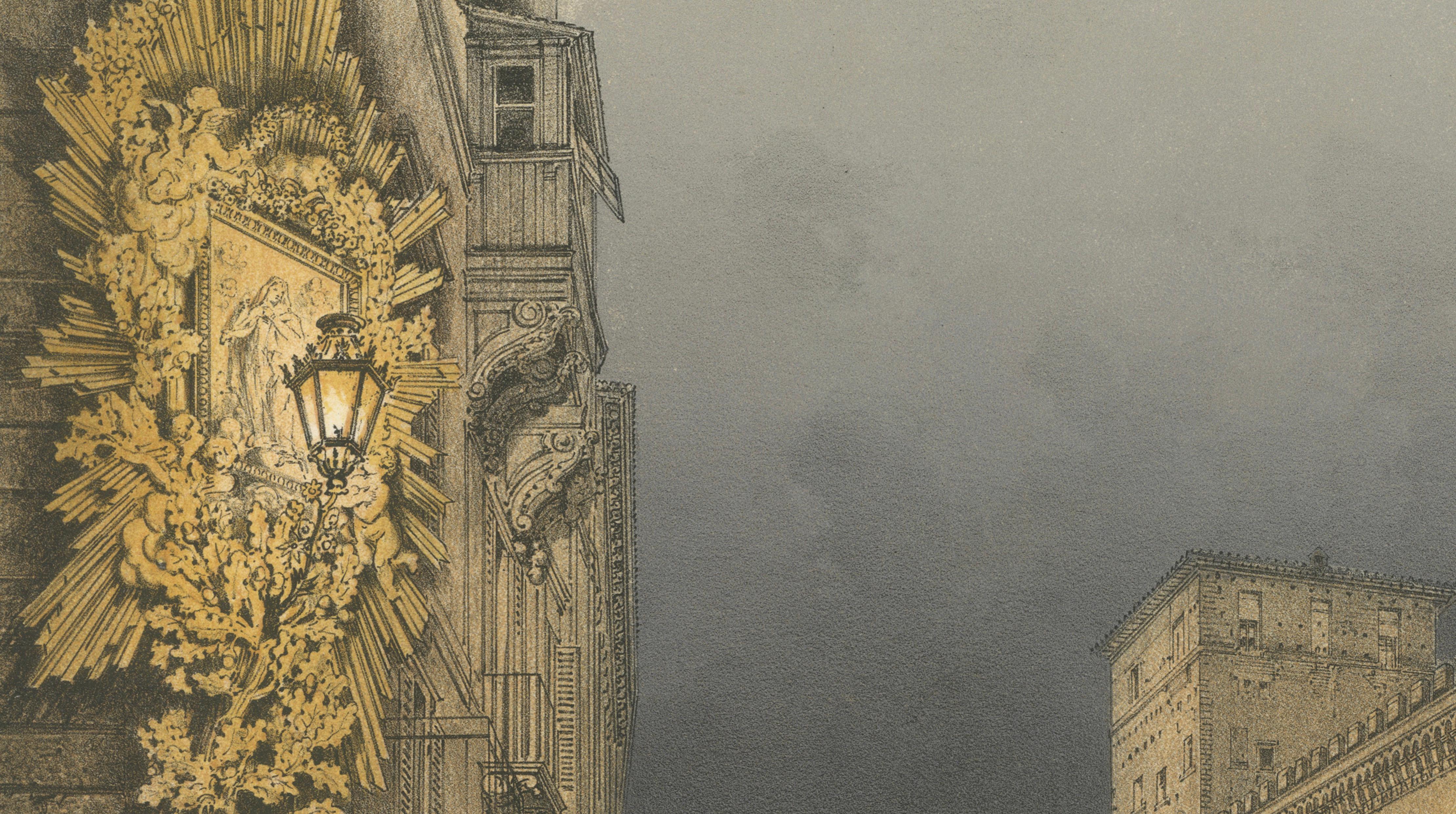 Piazza and Palazzo Venezia Illuminated, Rome – Benoist 1869 Lithograph