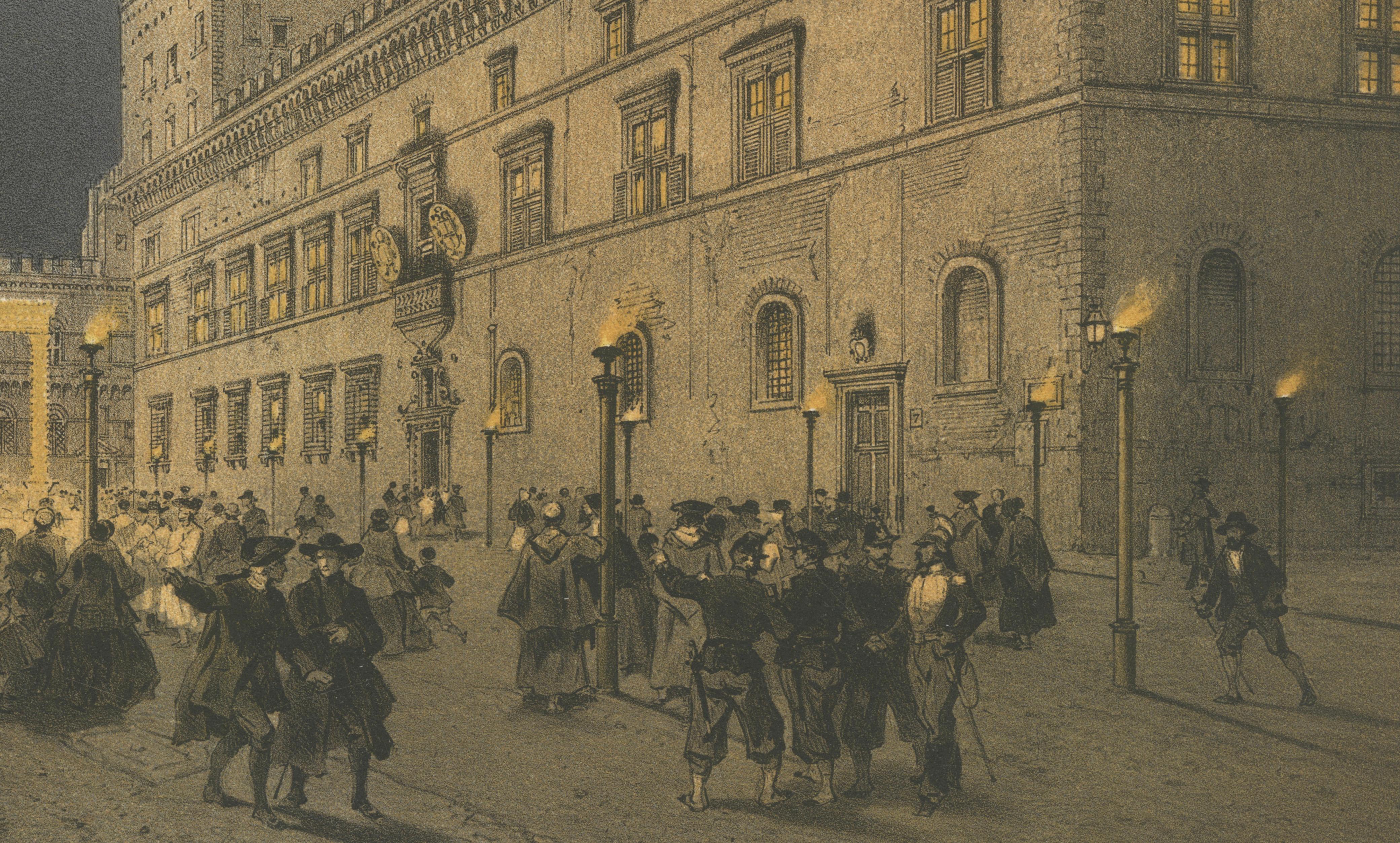 Piazza and Palazzo Venezia Illuminated, Rome – Benoist 1869 Lithograph