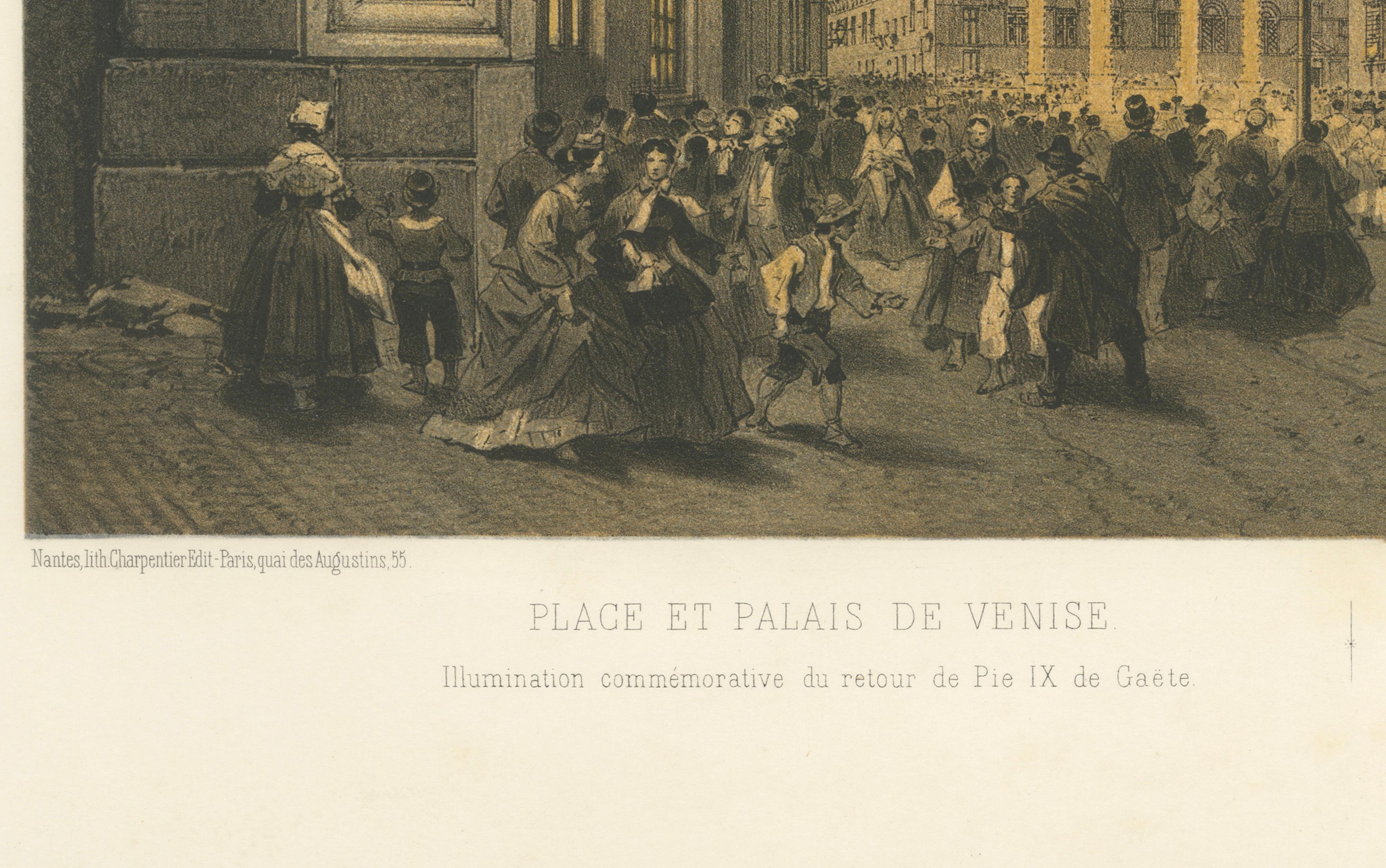 Piazza and Palazzo Venezia Illuminated, Rome – Benoist 1869 Lithograph