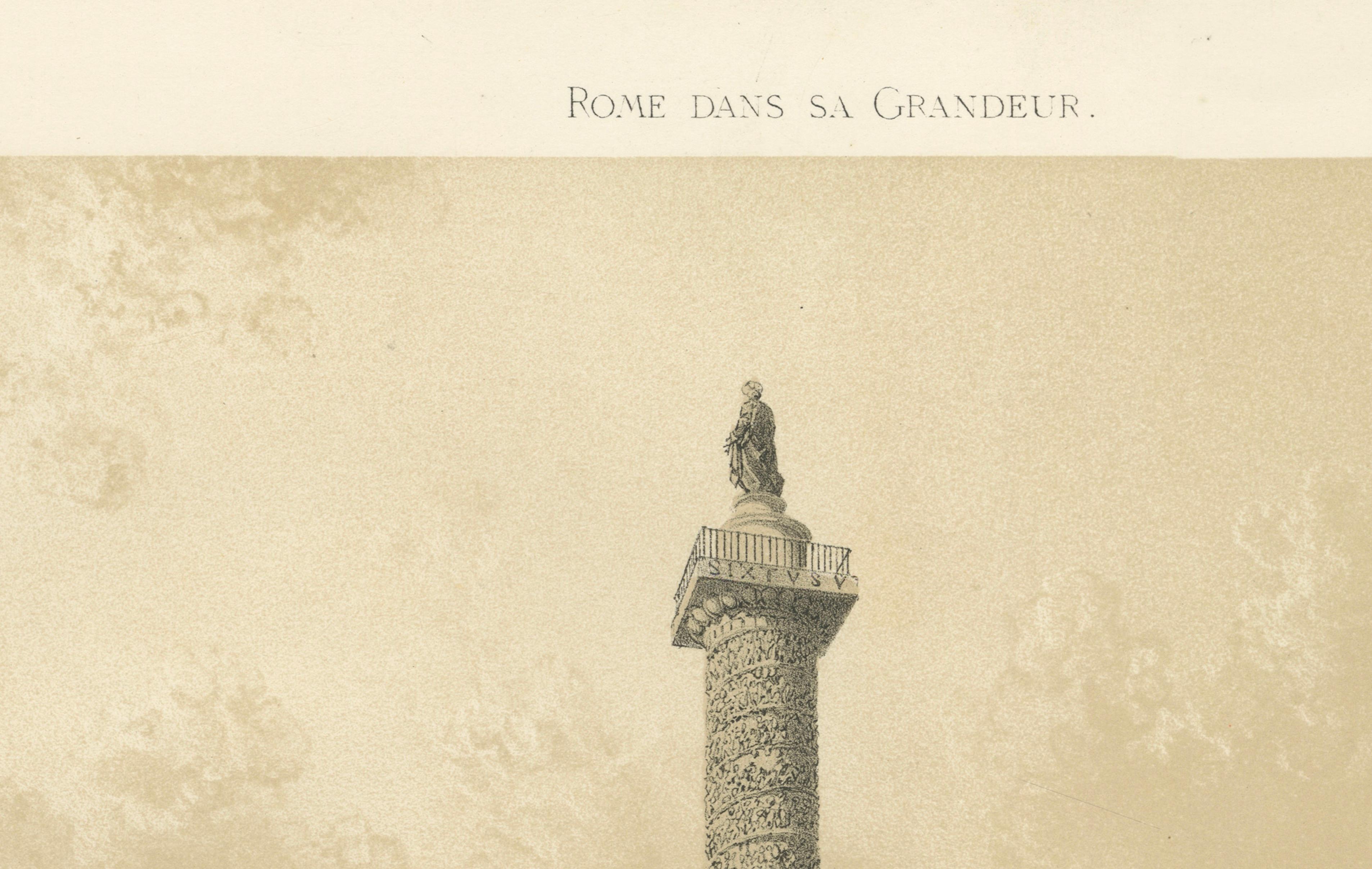 Piazza Colonna and Column of Marcus Aurelius, Rome – Benoist 1869 Lithograph