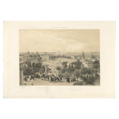 Piazza del Popolo from the Pincian Hill, Rome – Benoist 1869 Lithograph