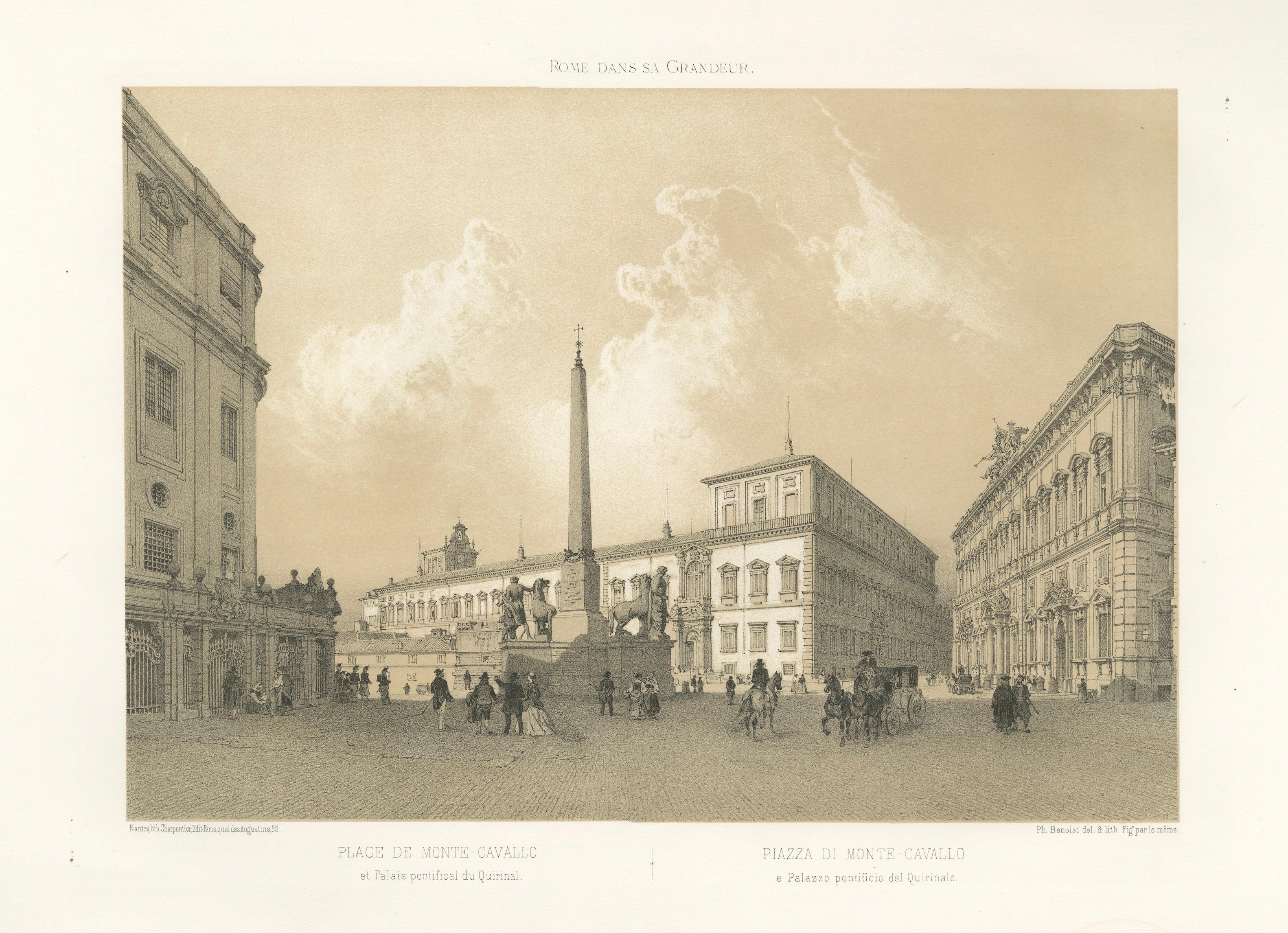 Piazza del Quirinale, Rome – Antique Architectural Square Print, 1869