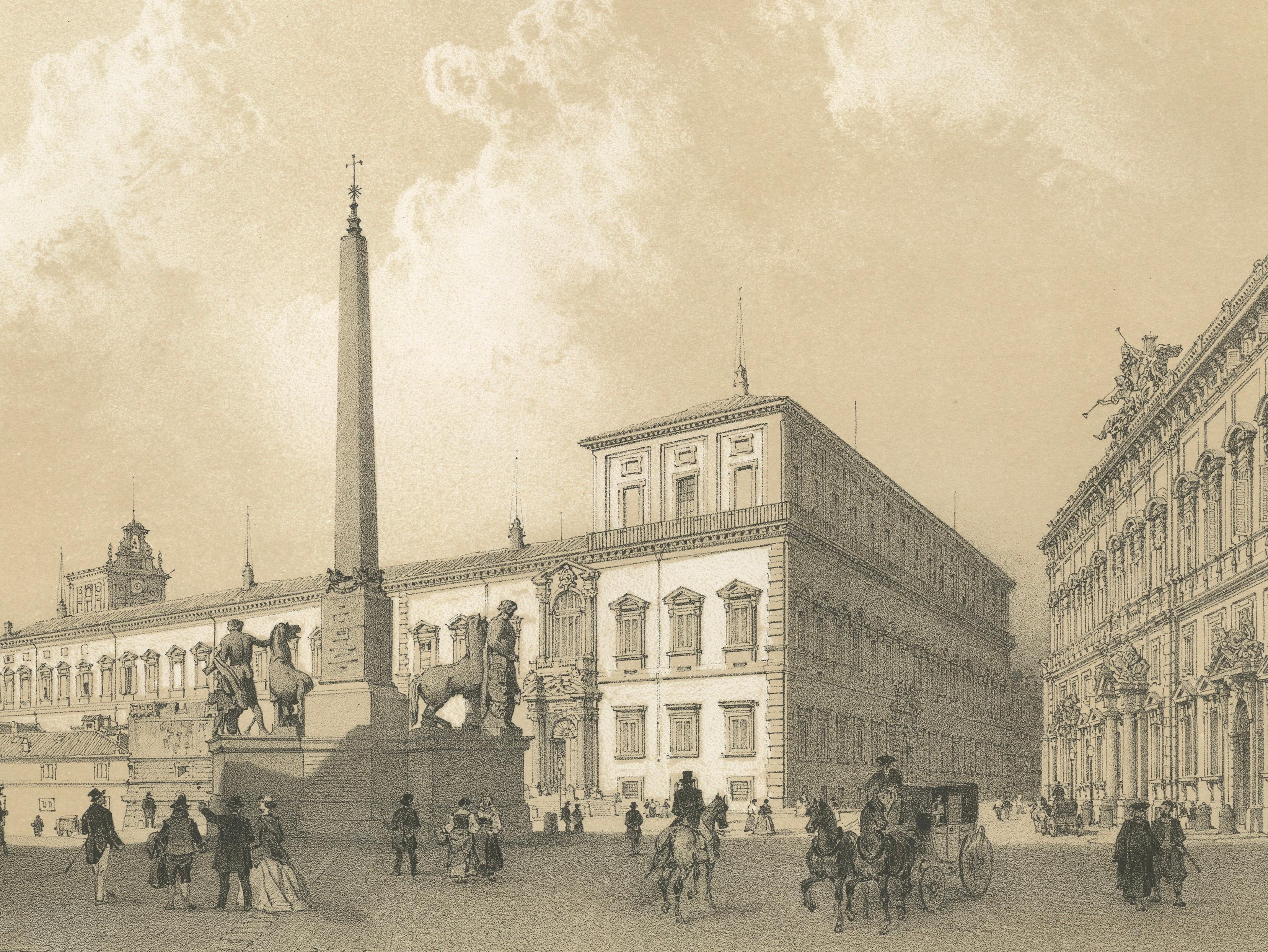 Piazza del Quirinale, Rome – Antique Architectural Square Print, 1869