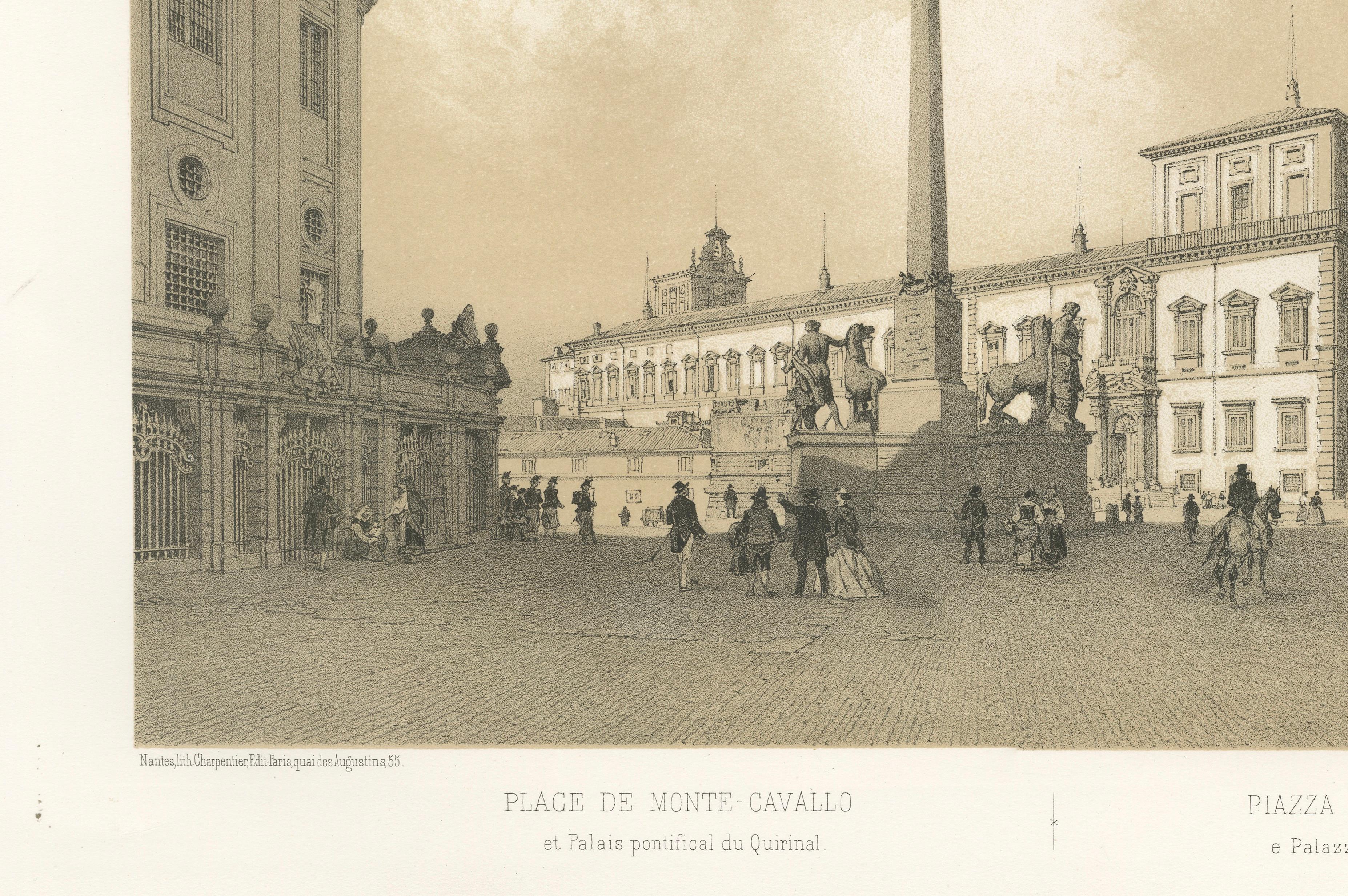 Piazza del Quirinale, Rome – Antique Architectural Square Print, 1869