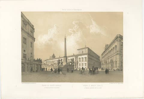 Piazza del Quirinale, Rome – Antique Architectural Square Print, 1869