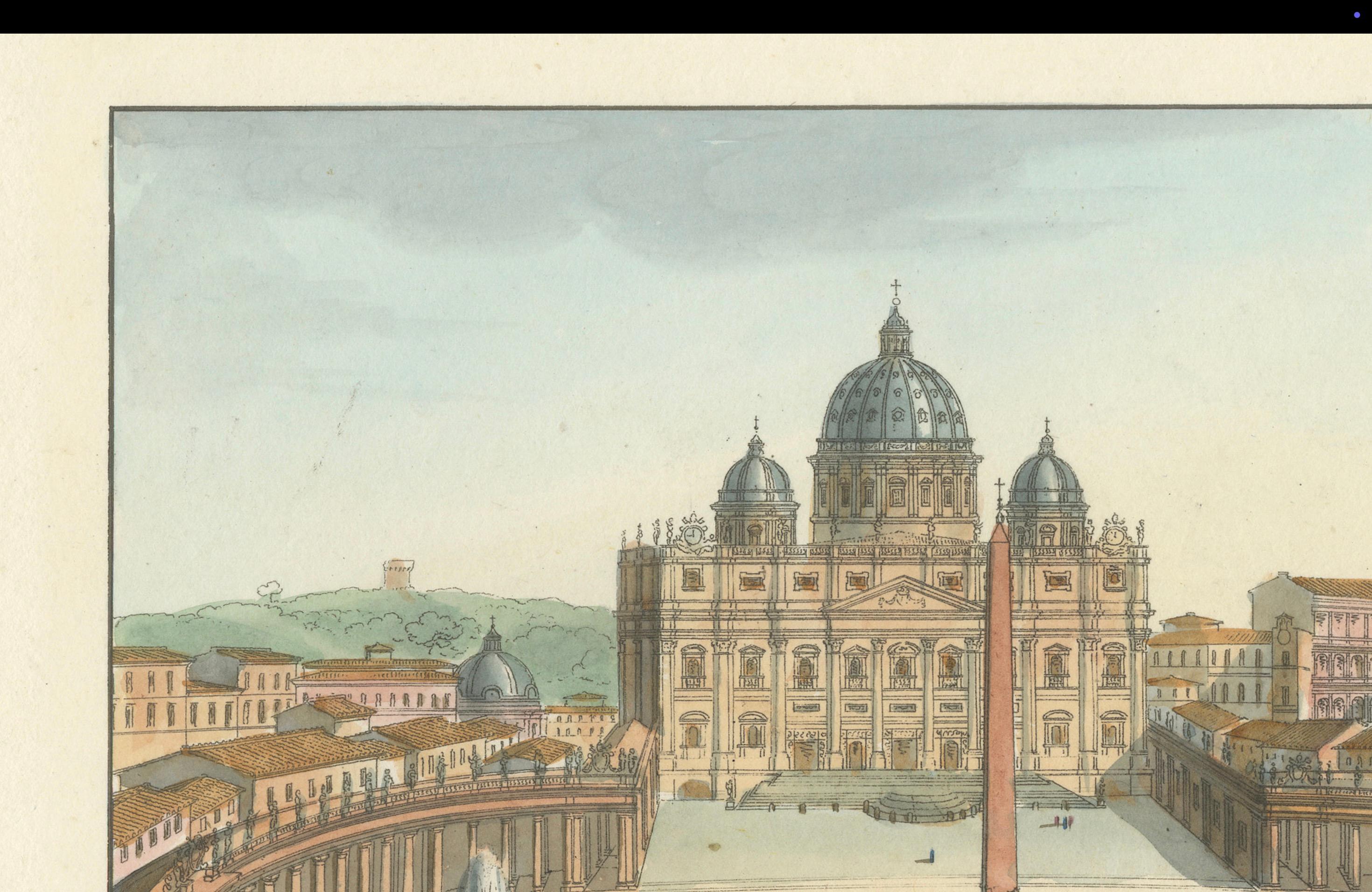 Piazza di S. Pietro – Antique Hand-Coloured View of St. Peter’s Square (c.1840) (Italienisch) im Angebot