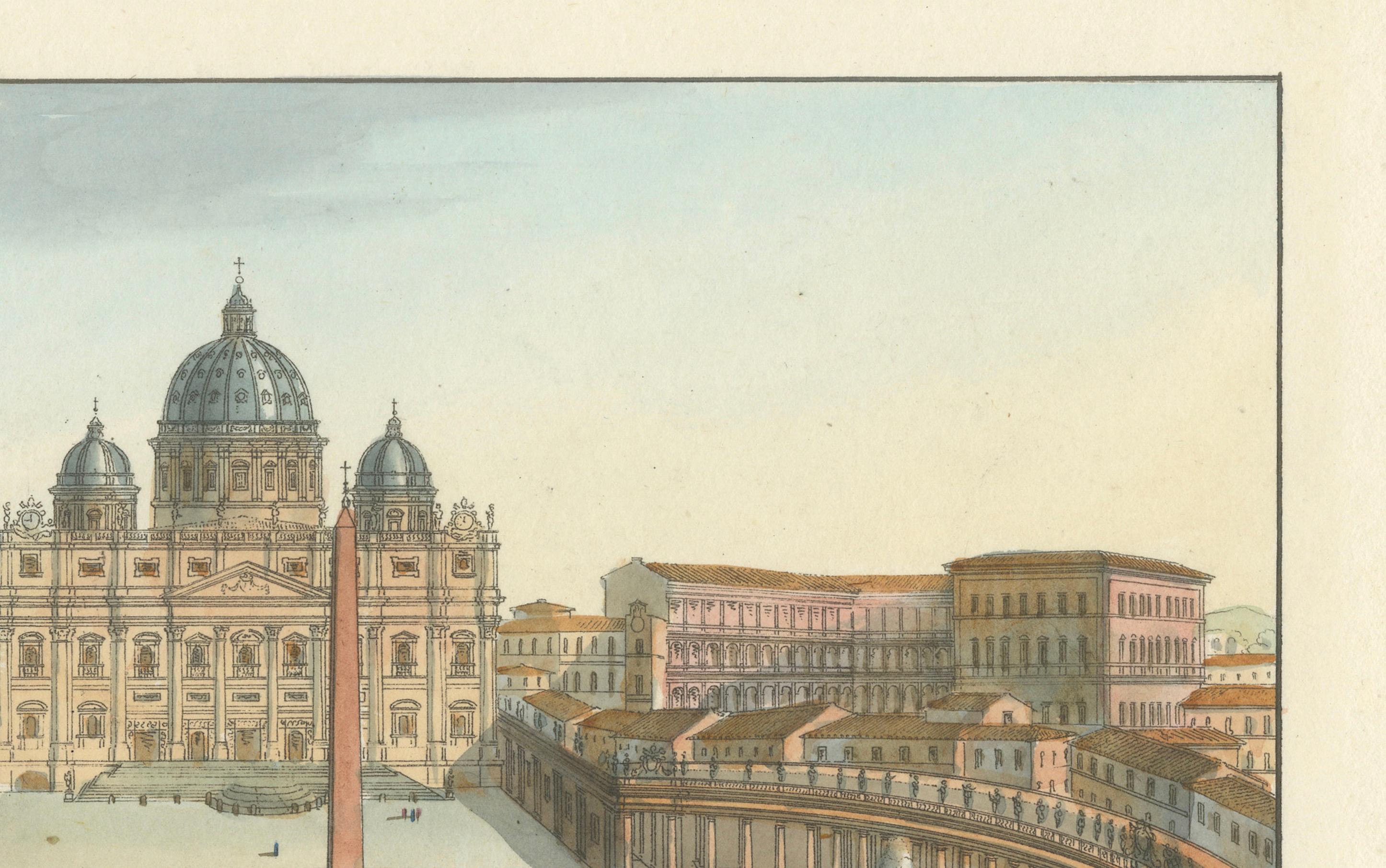 Piazza di S. Pietro – Antique Hand-Coloured View of St. Peter’s Square (c.1840) im Zustand „Gut“ im Angebot in Langweer, NL