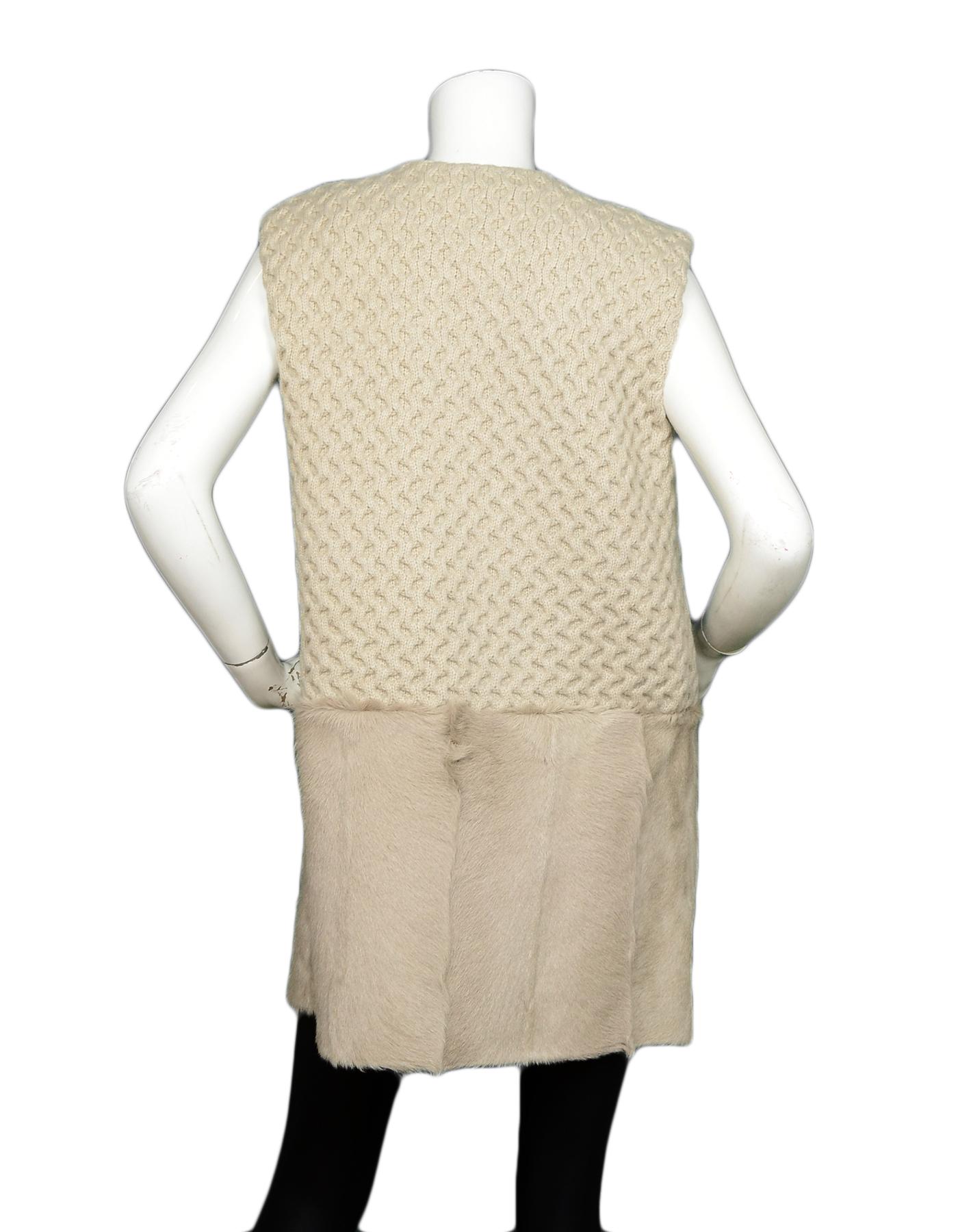 Piazza Sempione Beige Wool Fur Knit Zip Up Vest w/ Fur Trim sz IT 40 In Excellent Condition In New York, NY