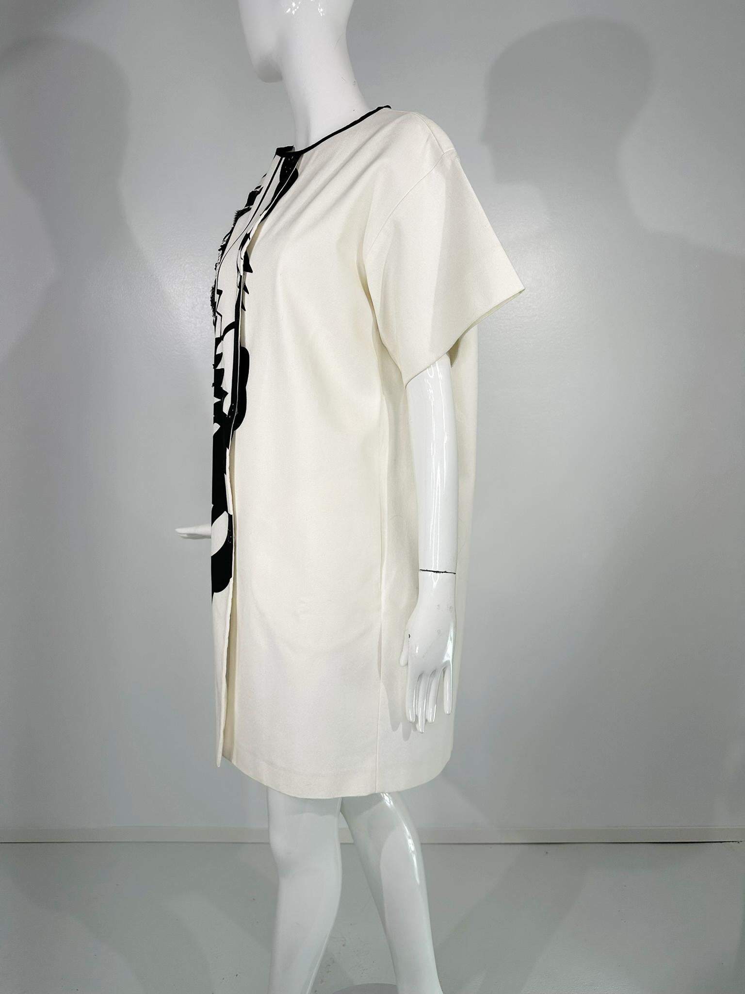 Gray Piazza Sempione Black & White Pop Art Cotton Canvas Smock Dress 46 For Sale