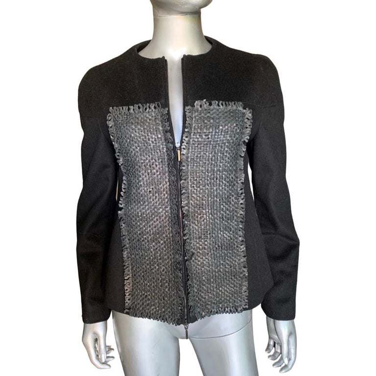 Piazza Sempione Italian Wool/Cashmere Jacet with Hand Woven Leather ...