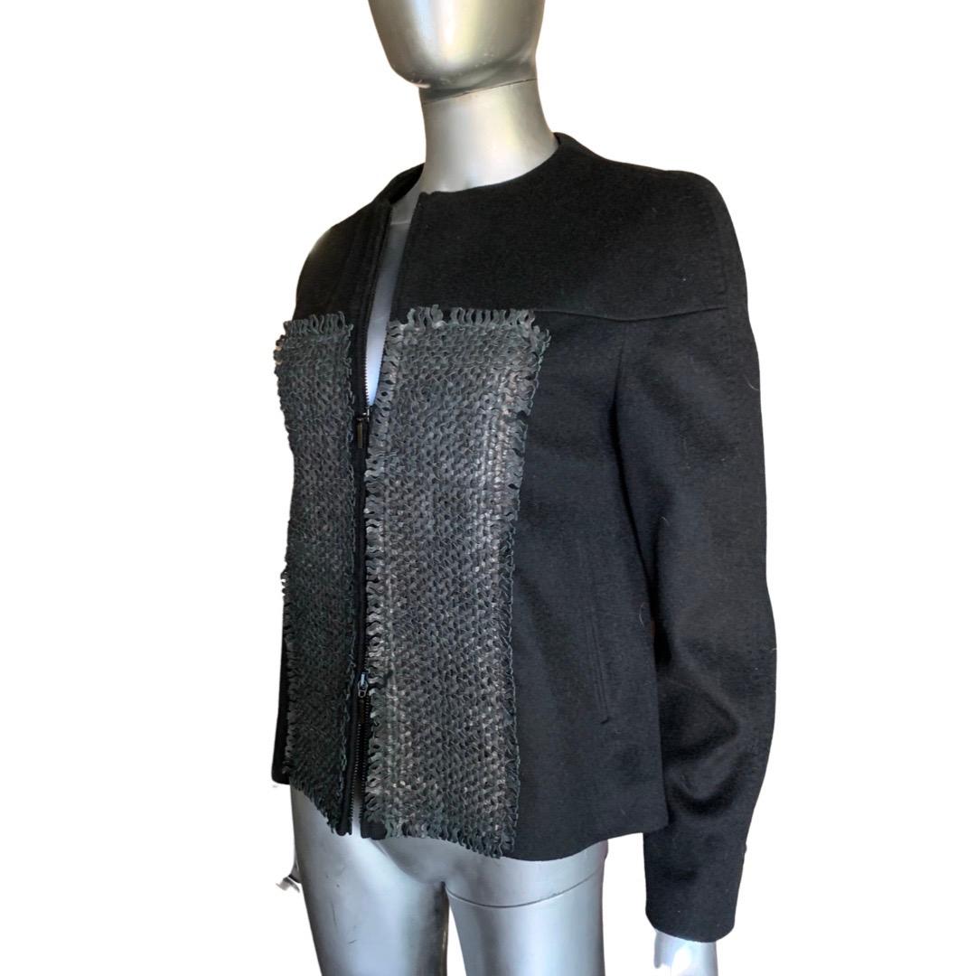 This jacket is so chic and modern. From a celebrity Fashionista's closet, purchased in Italy and never worn. There are black PS pants coming in separate listing. The wool casmere blend fabric is super beautiful, but the highlight of the jacket are