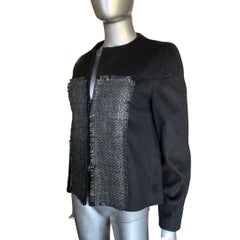 Piazza Sempione Italian Wool/Cashmere Jacet with Hand Woven Leather Size 8
