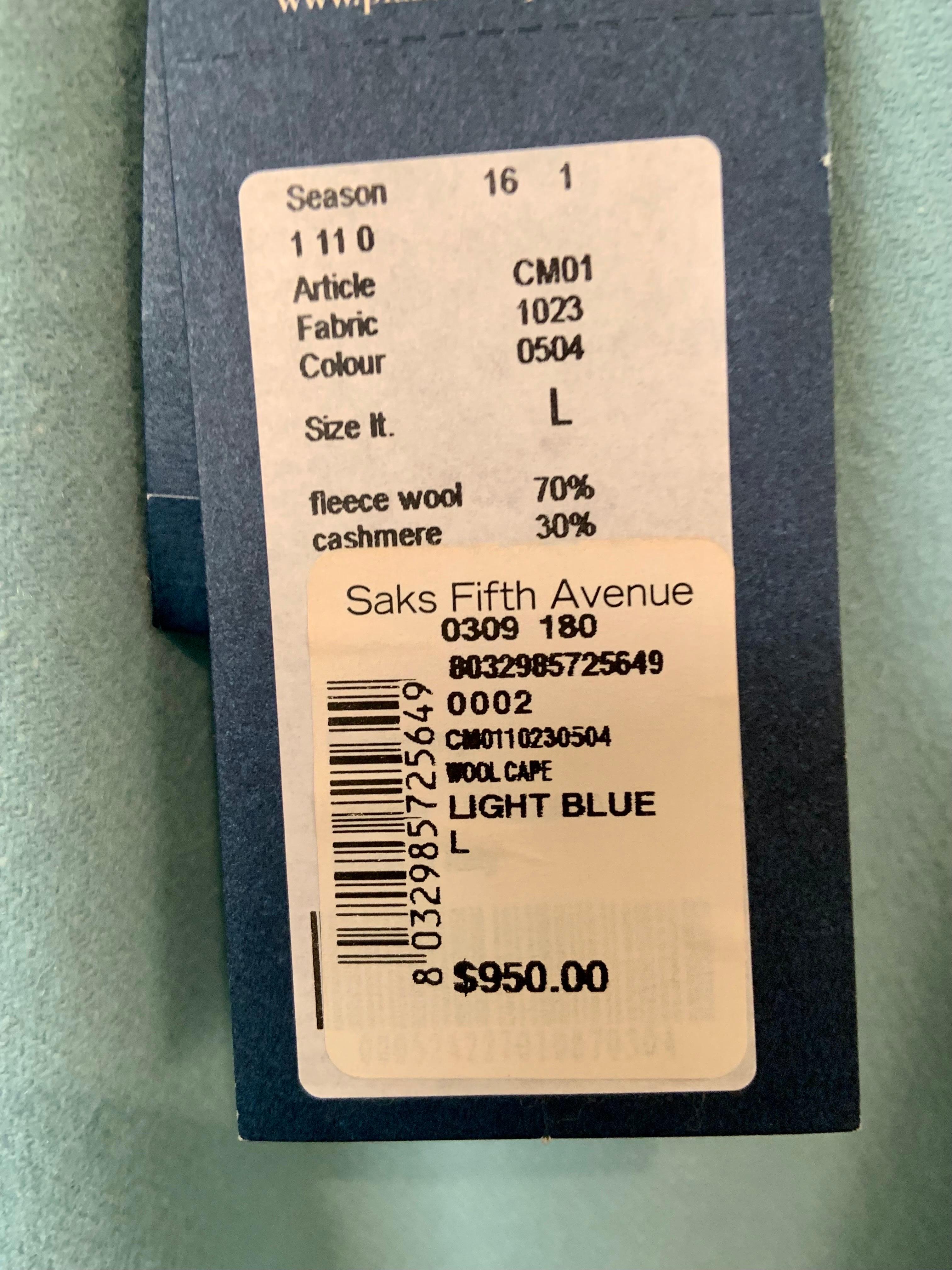 Piazza Sempione Light Blue Cashmere Blend Cape with Original Tags For Sale 1