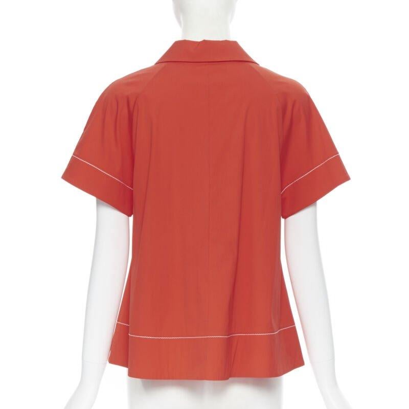 PIAZZA SEMPIONE red cotton blend white overstitch babydoll blouse top IT38 For Sale 1
