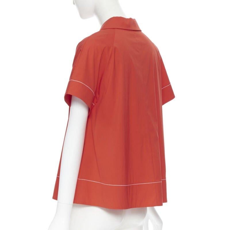 PIAZZA SEMPIONE red cotton blend white overstitch babydoll blouse top IT38 For Sale 2