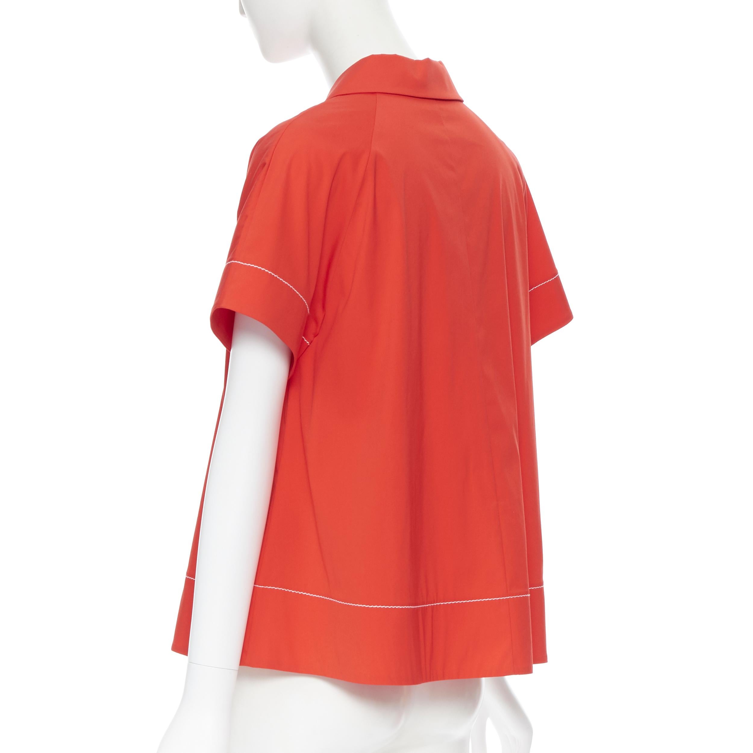 PIAZZA SEMPIONE red cotton blend white overstitch babydoll blouse top IT38 In Excellent Condition In Hong Kong, NT