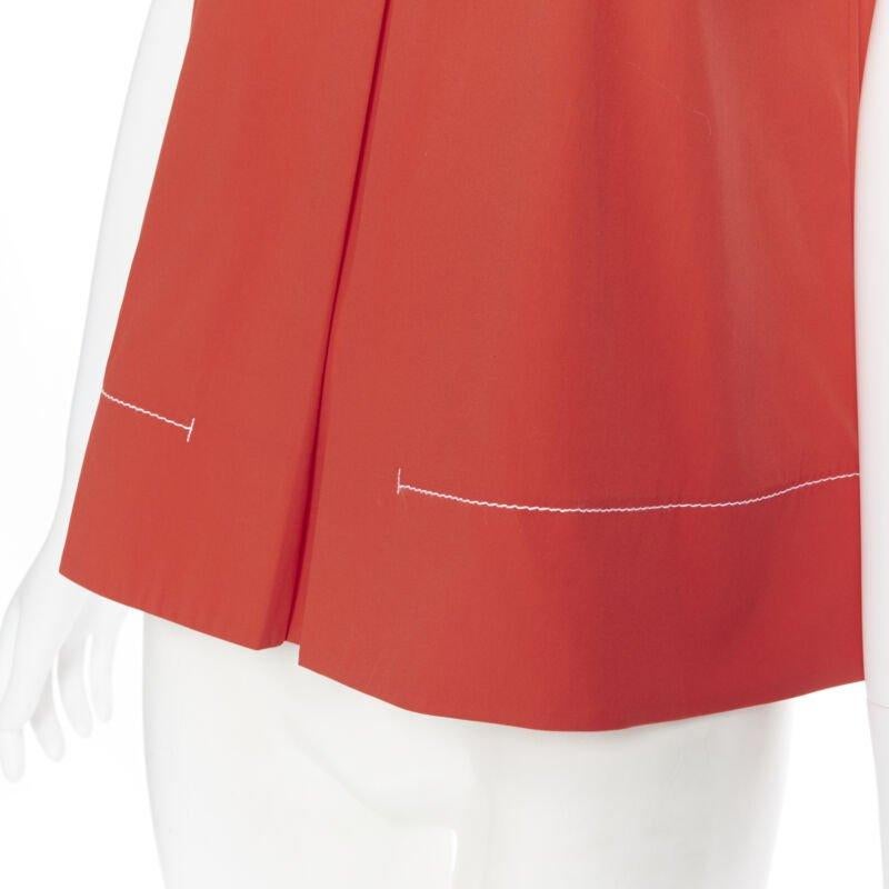 PIAZZA SEMPIONE red cotton blend white overstitch babydoll blouse top IT38 For Sale 4