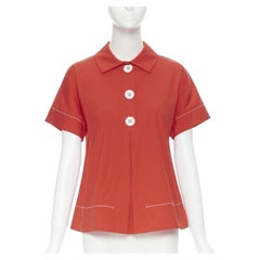 PIAZZA SEMPIONE blusa babydoll roja mezcla de algodón blanco sobrecosido top IT38