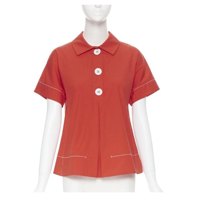 PIAZZA SEMPIONE red cotton blend white overstitch babydoll blouse top IT38 For Sale